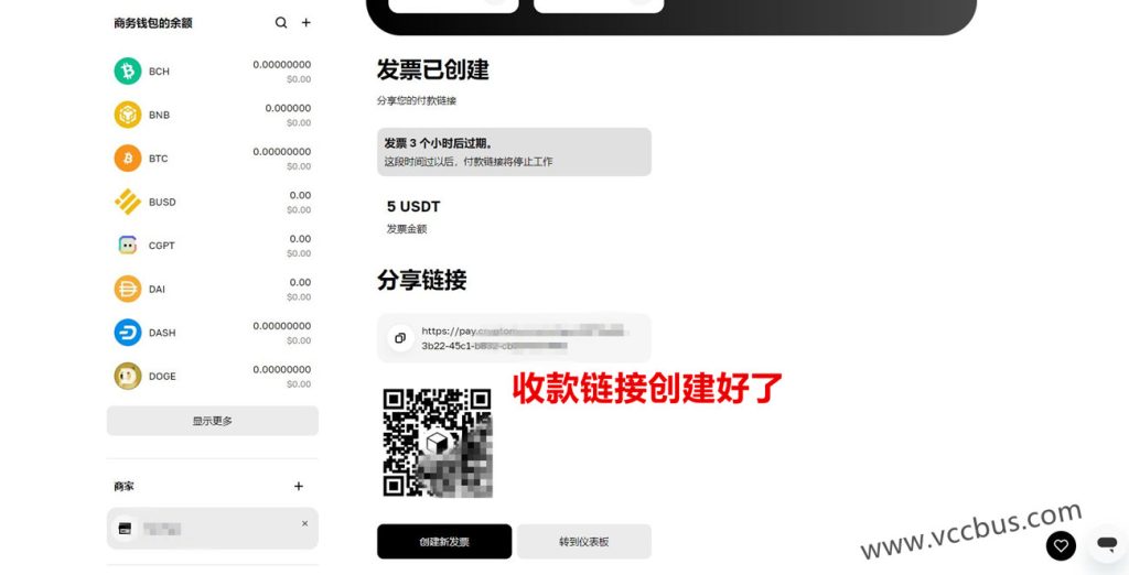 Cryptomus加密支付网关收款链接创建好了