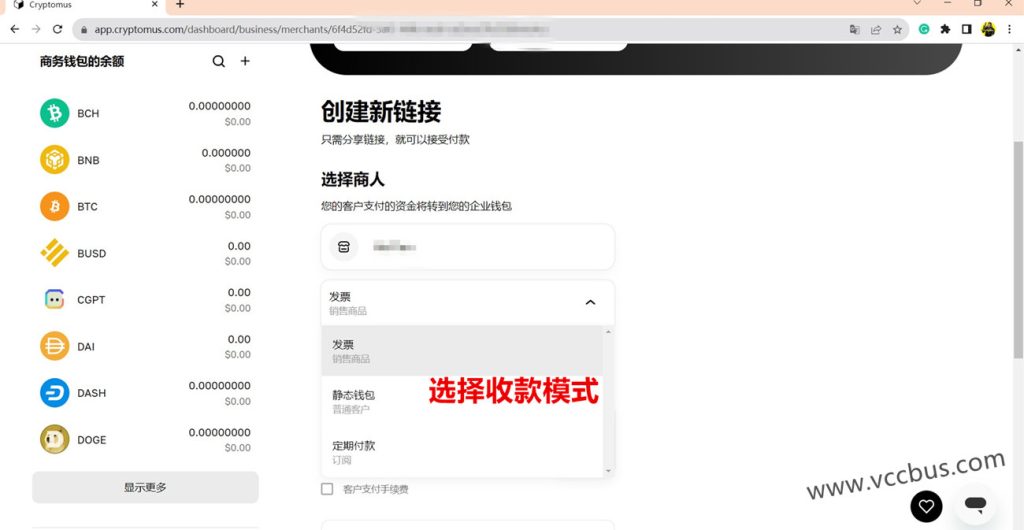 Cryptomus加密支付网关选择收款模式