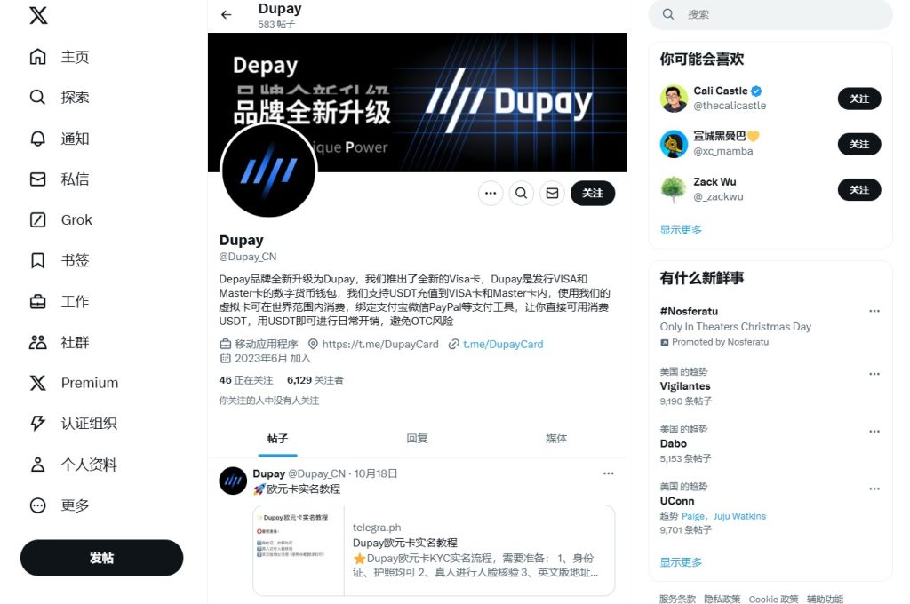 Dupay虚拟卡维护后一直没有再更新推特账号了