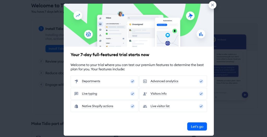 Tidio可以提供7天全功能的免费试用