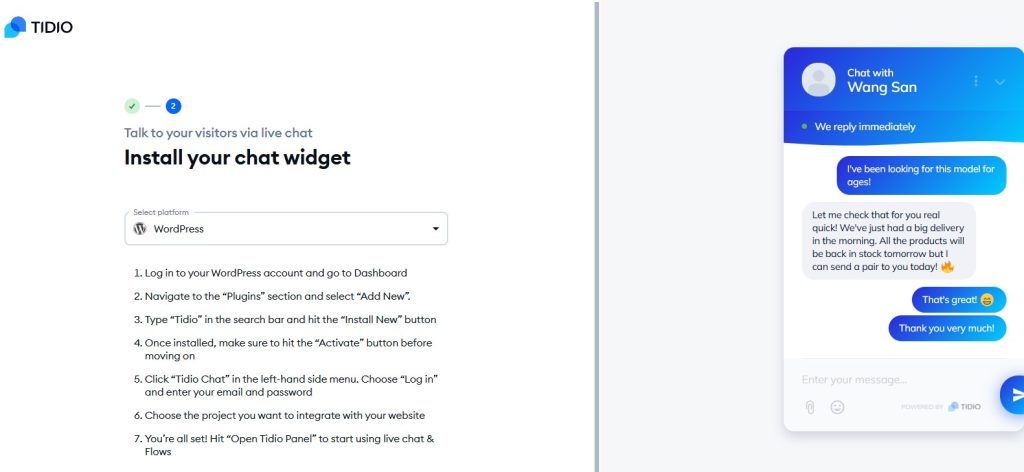 这是在Wordpress网站安装Tidio聊天工具操作步骤教程
